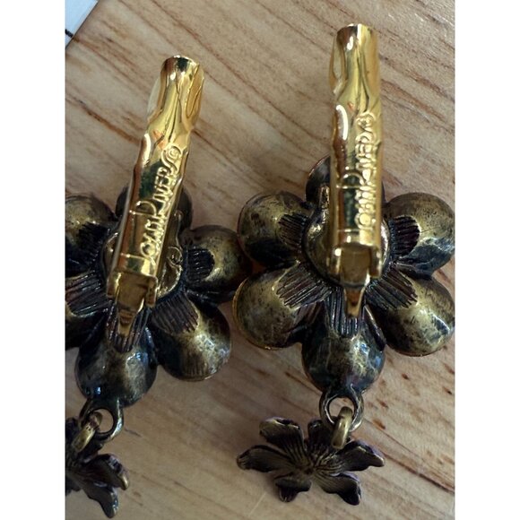 Pink & Purple Floral Swarovski Crystal Earrings By Joan Rivers, Vintage - Picture 7 of 11